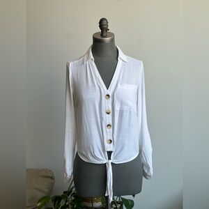 White Tie Front Button Down Women's Shirt